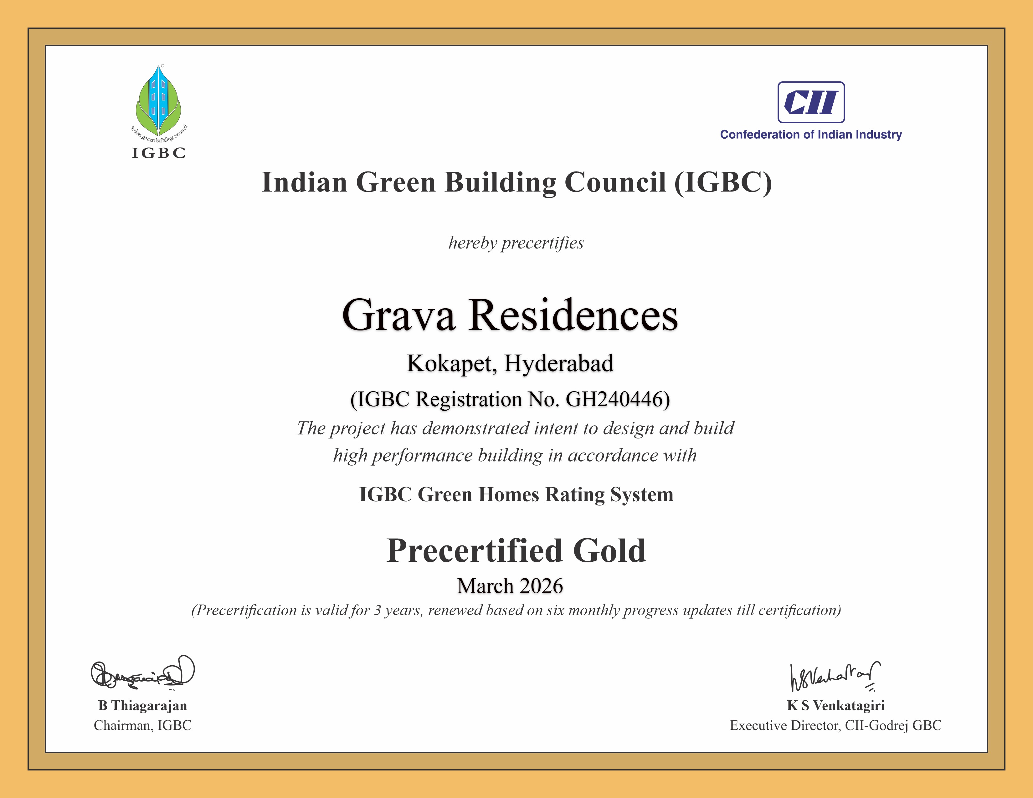IGBC Green Homes V3 – Gold Pre-Certified – Grava Residences